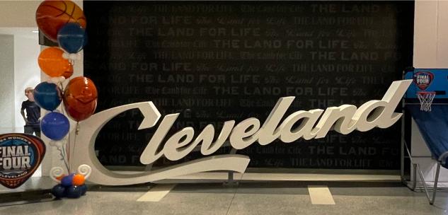 cleveland sign with womens final four signage around it