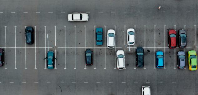 aerial view of cars parked in a parking lot